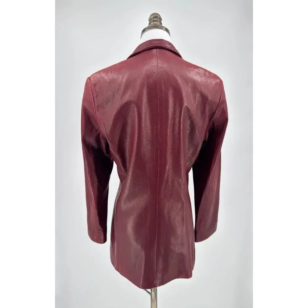 Vintage Y2K Coach 1941 Line Burgundy Leather Classic Button Front Jacket Sz M
